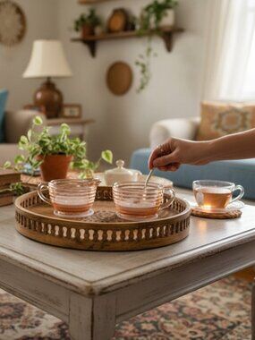 Anchor Hocking Pink Depression Glass Creamer and Sugar Bowl Set Vintage